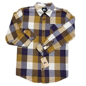 Quiksilver Motherfly Boy Flannel Shirt Boys Large  Long Sleeve Plaid Button-Up